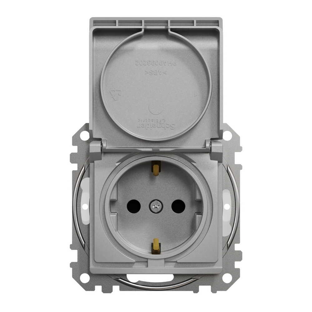 Розетка Schneider Sedna Design алюміній 1-на з заземленням з шторками та кришкою IP44 ( SDD213024 )